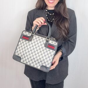 Authentic Vintage Gucci GG Monogram Supreme Sherry Web Doctor Boston Bowler Bag